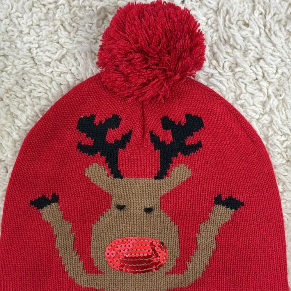 Modern Heritage Christmas Beanie One Size Unisex Kids Red Black‎ Knit Reindeer